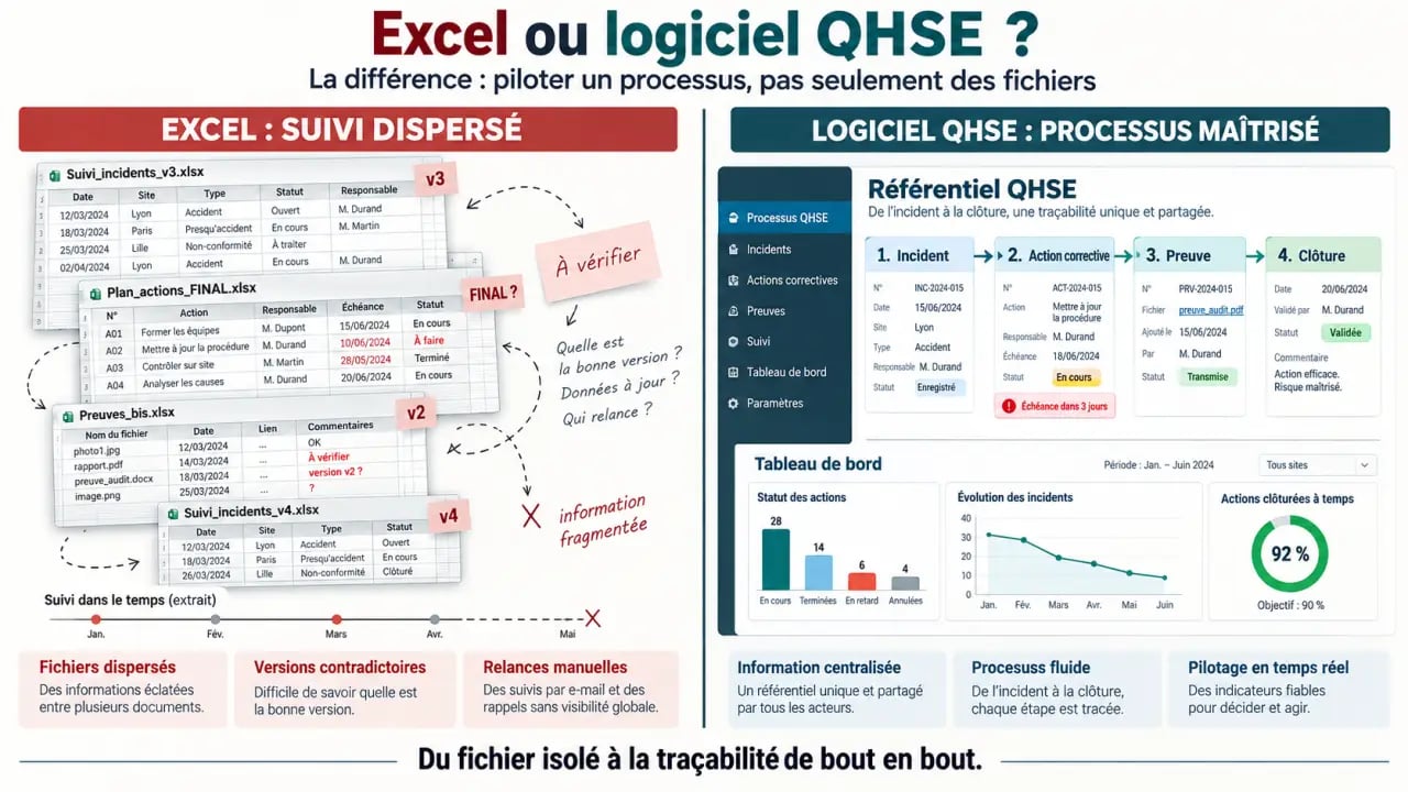 Pourquoi utiliser un logiciel QHSE : comparaison entre Excel et une plateforme QHSE centralisée