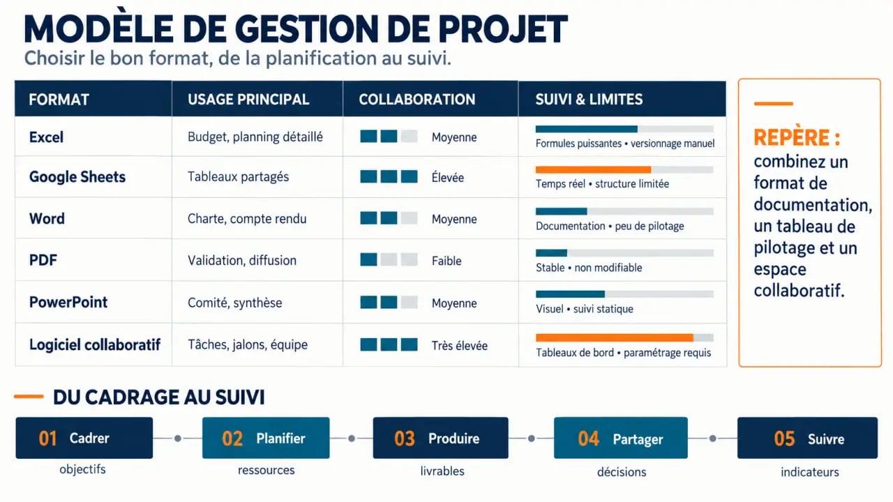 Infographie des formats de modèle de gestion de projet et de leurs usages